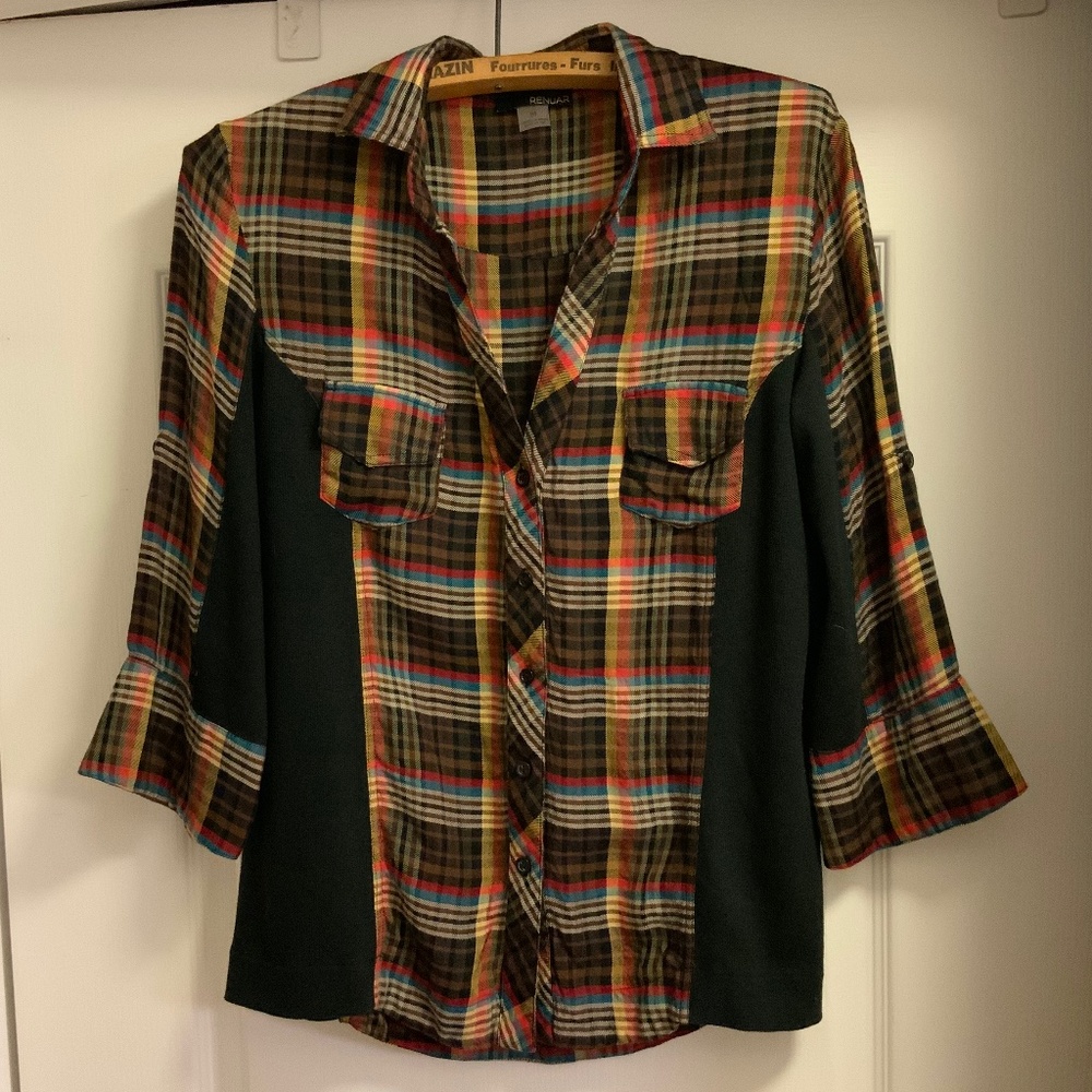 Renuar Lightweight Brown & Multicolour Plaid Button-Down Shirt (Med)